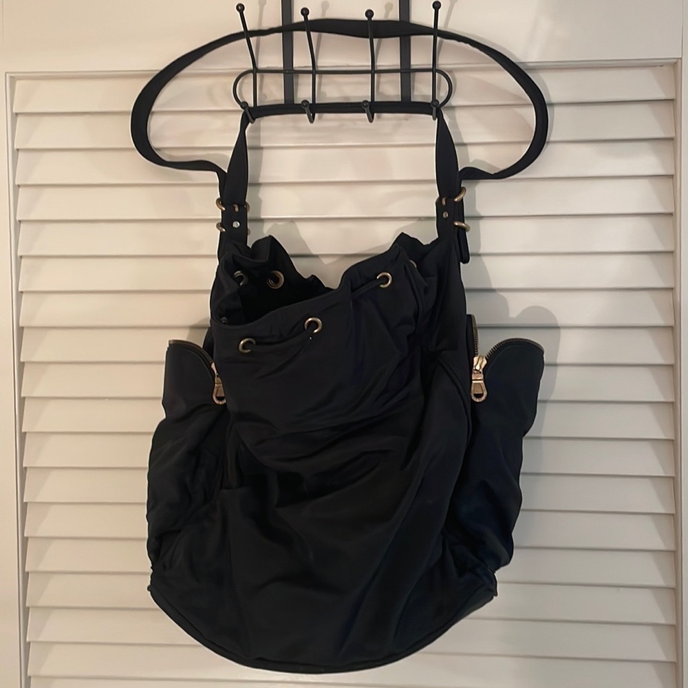 Johnny Farah Black Nylon Drawstring Bucket Large Convertible Bag